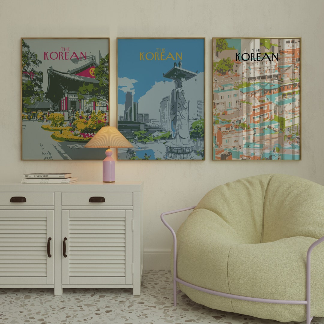 Set of 3 KOREA Wall Art the Korean Wall Art Travel Wall Art Etsy