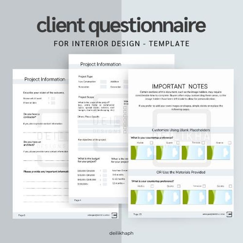 Interior Design CLIENT QUESTIONNAIRE Template Etsy