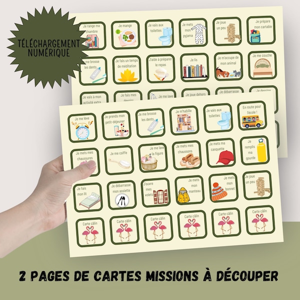 Tableaux de routine quotidienne/Cartes missions imprimables. Planificateur, agenda pour enfants. Se repérer/Grandir/Apprentissage/Autonomie