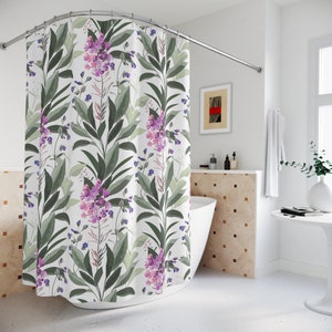 Boho Shower Curtain Botanical Herbs Bath Curtain Bohemian Decor Cute Shower Curtains Floral Shower Curtain Green Bathroom Decor 71x74 in