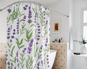 Lavender Shower Curtain, Lavender Bathroom Decor, Boho Shower Curtain, Botanical Floral Bath Curtain, Farmhouse Lake House Minimalist Decor