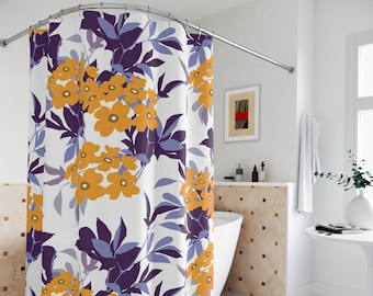 Boho Floral Shower Curtain, Cute Wildflowers Shower Curtain, Botanical Plants Shower Curtain, Minimalist Shower Curtain for Girls Bathroom