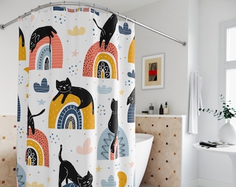 Cat shower curtain, Cat lover gift, Cat bathroom decor, Cute shower curtain, Cat mom gift, Cat Boho Shower Curtain, Funny shower curtain