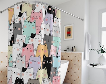 Cat shower curtain, Cat lover gift, Cat bathroom decor, Cute shower curtain, Cat mom gift, Cat Boho Shower Curtain, Funny shower curtain