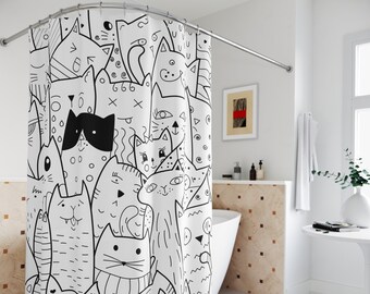 Cat shower curtain, Cat lover gift, Cat bathroom decor Cute shower curtain Cat mom gift Cat Boho Shower Curtain Cat Dad New Apartment Gift