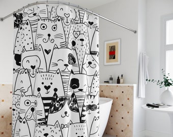 Cat shower curtain, Cat lover gift, Cat bathroom decor, Cute shower curtain, Cat mom gift, Cat Boho Shower Curtain, Funny shower curtain