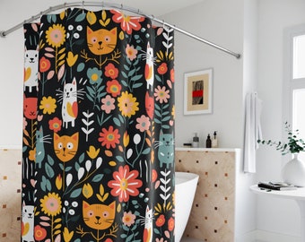 Cat shower curtain, Cat lover gift, Cat bathroom decor, Cute shower curtain, Cat mom gift, Cat Boho Shower Curtain, Funny shower curtain