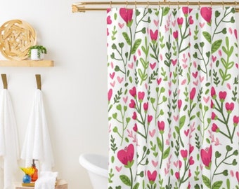 Pink Floral Shower Curtain Cute Shower Curtain Girly Shower Stall Curtain Shabby Chic Countryside Pink Tulips Bathroom Remodel Kids Bathroom