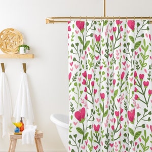 Pink Floral Shower Curtain Cute Shower Curtain Girly Shower Stall Curtain Shabby Chic Countryside Pink Tulips Bathroom Remodel Kids Bathroom