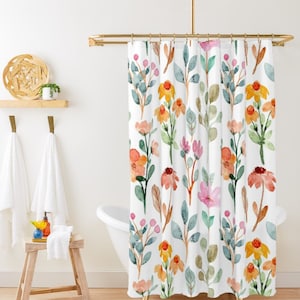 Wildflowers Floral Shower Curtain, Blue, Pink, Yellow, Cute Shower Curtain, Botanical Shower Curtain, Shabby Chic, Farmhouse Bathroom Decor