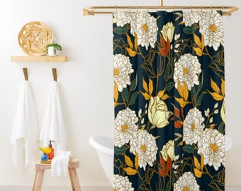 Boho Floral Shower Curtain Mid Century Modern Abstract Bohemian Flowers Tropical Leaves Bathroom Curtain Boho Floral Bathroom Accessories