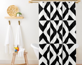 Black and White Shower Curtain, Minimalist Shower Curtain, Abstract Geometric Bath Curtain, Scandinavian Mid-Century Modern Shower Curtain