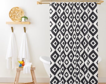 Black Geometric Art Shower Curtain Simple Minimalist Shower Curtain Black and White Shower Curtain Boho Chic Abstract Mid-Century Curtain