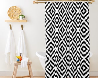 Black Geometric Art Shower Curtain Minimalist Shower Curtain Black and White Shower Curtain Boho Chic Simple Abstract Mid-Century Curtain