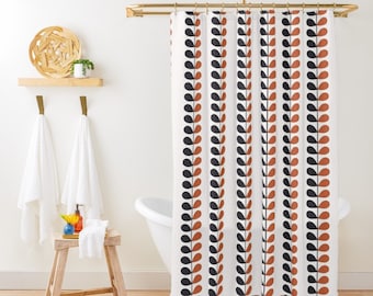 Orange Mid Century Modern Shower Curtain, Scandinavian Geometric Bath Decor, Minimal Vintage Retro Orange Shower Curtain Boho Bathroom Decor