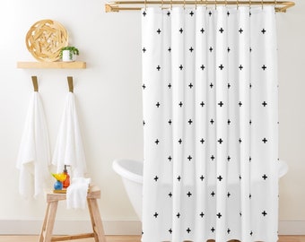 Black and White Shower Curtain Geometric Cross Pattern Bath Curtain Minimalist Simple Cute Chic Modern Shower Curtain for Hotel Home Airbnb