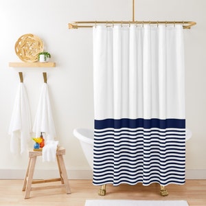 Minimalist Blue Shower Curtain, Beach House Shower Curtain, Simple ...
