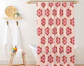 Retro Floral Shower Curtain Boho Shower Curtain Botanical Shower Curtain Vintage 70s Bathroom Colorful Retro Shower Curtain Cute Bath Decor