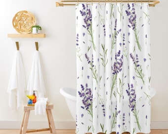 French Lavender Shower Curtain Botanical Wild Floral Flower Herb Plant Cute Shower Curtain Waterproof Modern Fabric Bathroom Accessories