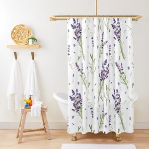 French Lavender Shower Curtain Botanical Wild Floral Flower Herb Plant Cute Shower Curtain Waterproof Modern Fabric Bathroom Accessories