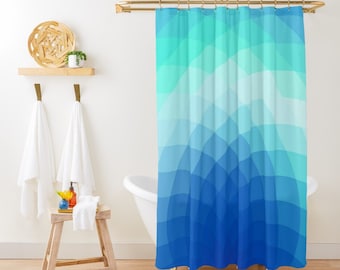 Blue Abstract Coastal Shower Curtain Minimalist Beach House Shower Curtain Art Shower Curtain Lakehouse Bathroom Nautical Shower Curtain