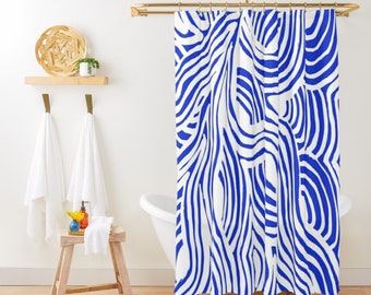 Abstract Art Shower Curtain, Minimalist Blue Shower Curtain, Beach House Shower Curtain, Lakehouse Nautical Shower Curtain, Coastal Bathroom