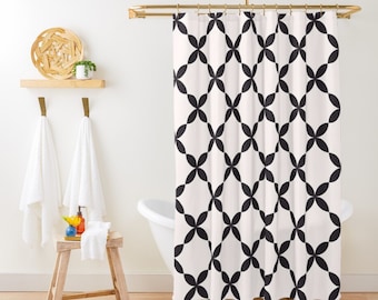 Mid Century Modern Shower Curtain, Minimalist Abstract Shower Curtain, Black White Fabric Bath Curtain, Cute Geometric Shower Stall Curtain