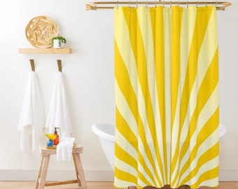 Yellow Sunrise Shower Curtain Retro Sunrays Boho Bath Curtain Retro Shower Curtain Vintage Sunburst Bath Decor Boho Abstract Shower Curtain