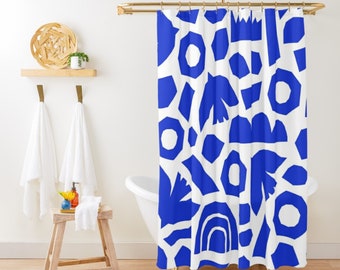 Blue Shower Curtain Boho Mid-Century Shower Curtain Modern Abstract Shower Curtain Matisse Bath Curtain Vintage Aesthetic Blue Bath Decor