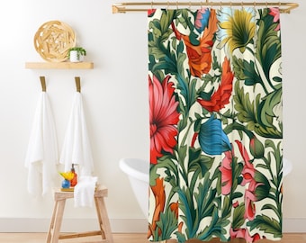Victorian Flowers William Morris Shower Curtain, Retro Botanical Floral Bath Curtain, Boho Shower Curtain, Cute Art nouveau Shower Curtain