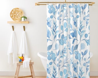 Floral Blue Shower Curtain Boho Floral Shower Curtain Cute Shower Curtain Bathroom Curtains Shabby Chic Shower Curtain Retro Shower Curtain