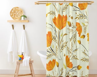 Boho Shower Curtain Floral Shower Curtain Yellow Shower Curtain Flowers Cute Shower Curtain Shabby Chic Shower Curtain for Girls Bathroom
