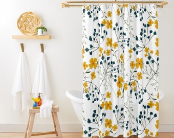 Boho Botanical Shower Curtain Wildflower Shower Curtain, Plant Mom Shower Curtain Waterproof, Bohemian Bath Curtain, Housewarming Gift