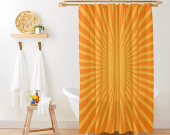 Sunrise Retro Shower Curtain Orange Yellow Abstract Boho Shower Curtain Mid Century Modern Shower Curtain Sun Vintage Aesthetic Bath Decor