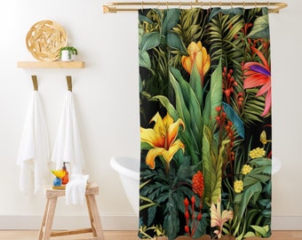 Tropical Plants Shower Curtain Botanical Shower Curtain Green Shower Curtain Art Bath Curtain Cute Shower Curtain Plants Bathroom Decor