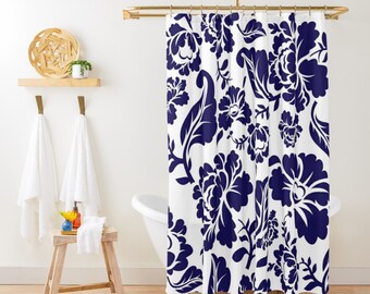 Blue Flowers Shower Curtain, Floral Shower Curtain, Botanical Blue Flowers, Cute Shower Curtain, Shabby Chic Girly Bathroom Stall Curtain