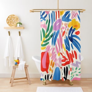 Abstract Henri Matisse Shower Curtain Colorful Boho Mid-Century Shower Curtain Modern Bathroom Decor Unique New Apartment Art Shower Curtain