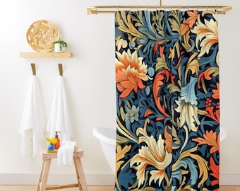 Botanical Floral Art Shower Curtain, Retro Shower Curtain, Floral Vintage William Morris Shower Curtain, Colorful Cottagecore Bath Decor