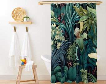 Green Plants Shower Curtain Botanical Shower Curtain Tropical Jungle Forest Shower Curtain Art Shower Curtain Cute Vintage Bathroom Decor