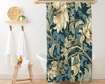 William Morris Shower Curtain Retro Dark Cottagecore Botanical Bath Curtain Vintage Garden Art Floral Shower Curtain Cute Green Bath Decor