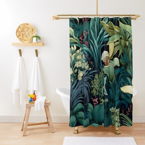 Green Plants Shower Curtain Botanical Shower Curtain Tropical Jungle Forest Shower Curtain Art Shower Curtain Cute Vintage Bathroom Decor