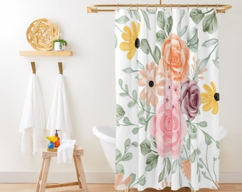 Boho Chic Wildflower Shower Curtain 71x74 in Floral Shower Curtain Cute Watercolor Flowers Shabby Chic Shower Curtain Botanical Farmhouse