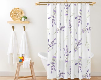 Minimalist Lavender Shower Curtains, French Country Purple and White, Shabby Chic, Modern Farmhouse Cute Shower Curtain Waterproof Fabric