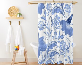 Floral Shower Curtain Blue Abstract Shower Curtain Shabby Chic Shower Curtain, Cute Shower Curtain, Abstract Botanical Girly Shower Curtain