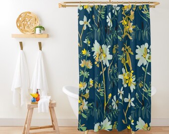 Botanical Plants Shower Curtain Blue Shower Curtain Art Shower Curtain Girly Shower Curtain Cute Shabby Chic Shower Curtain for Bathroom