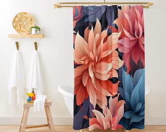 Boho Floral Shower Curtain, Floral Pattern Bohemian Bath Curtain, Vintage Aesthetic Botanical Bathroom Decor, New House Cottagecore Bathroom