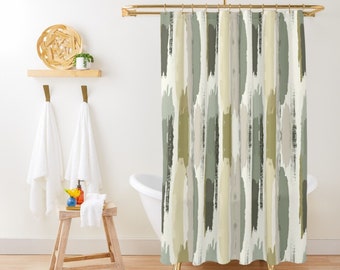 Sage Green Shower Curtain, Midcentury Modern Shower Curtain, Abstract Paint Art Shower Curtain, Vintage Aesthetic Bathroom, Sage Bath Decor