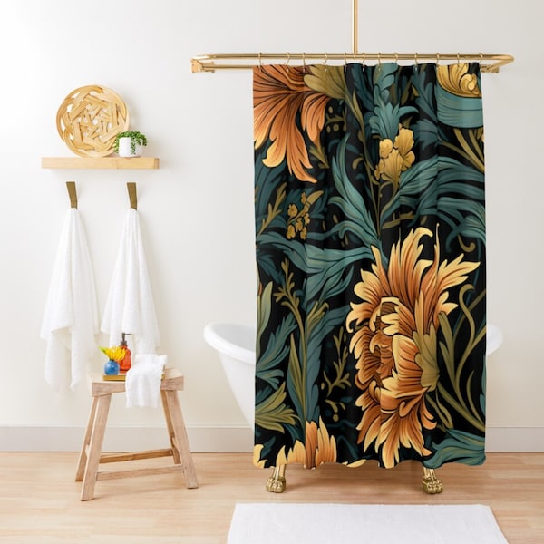 Shower Curtain Floral Etsy