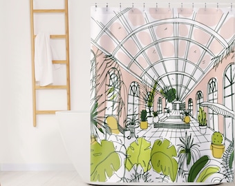 Houseplant Shower Curtain Boho Botanical Shower Curtain Plant Mom Plant Lover Gift Green Fabric Shower Curtain Cute Botanical Bathroom Decor