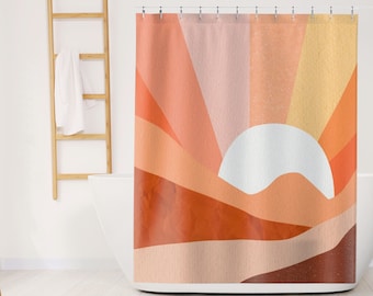 Retro Shower Curtain Retro Sun Rays Abstract Shower Curtain Boho Bath Curtain Cute Shower Curtain Orange Shower Curtain Retro Bathroom Decor